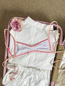 Top de bikini de mujer Swim Vcay-D con tirantes de espagueti, estampado de posicionamiento y adorno de ganchillo para primavera/verano - Multicolor - Ver 4