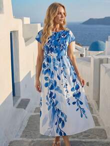 EMERY ROSE Women's Casual Plant Print Mid-Length Dress - Multicolor - View 8