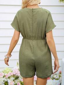 SHEIN Women's Casual Raglan Sleeve Drawstring Jumpsuit, Comfortable Cotton Maternity Pants - Army Green - View 2