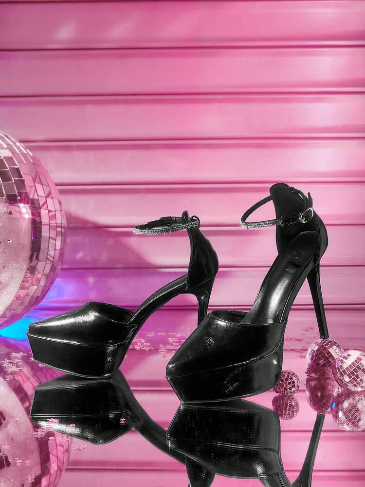 CUCCOO LuxiPop Spring And Summer New Style Fashionable Diamond Band Wrap-Around Structure Design Pointed Toe Wine Glass Heel High Platform Waterproof Elegant And Sexy Style Lady High Heels Shoes Open-Toe Shoes Dress Shoes Date Afternoon Tea Party Valentine's Day Elegant Outfit 2000s Style