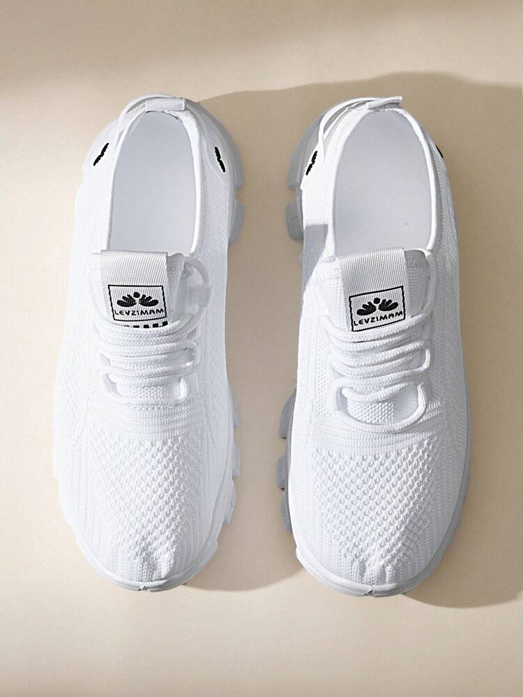 CUCCOO EASI White Fly-Woven Chunky Sneakers, Thick-Soled Heightened Breathable Casual Sneakers, Spring And Summer Commuting Versatile Women's Shoes, Daily Shopping Commuting Shoes