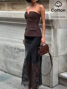 Siren Gaze Women's Solid Color Minimalist Tube Top - Brown - View 1