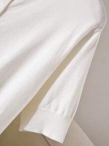 CosyJoli Plus Size Women Solid Color Short Sleeve Single-Breasted Casual Knit Cardigan - White - View 3