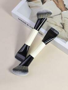 1支双头粉底刷多功能轮廓化妆刷柔软合成刷毛歌舞伎式适用于液体、膏状、粉状、腮红、高光晕染专业化妆工具 - 黃色 - 查看 2