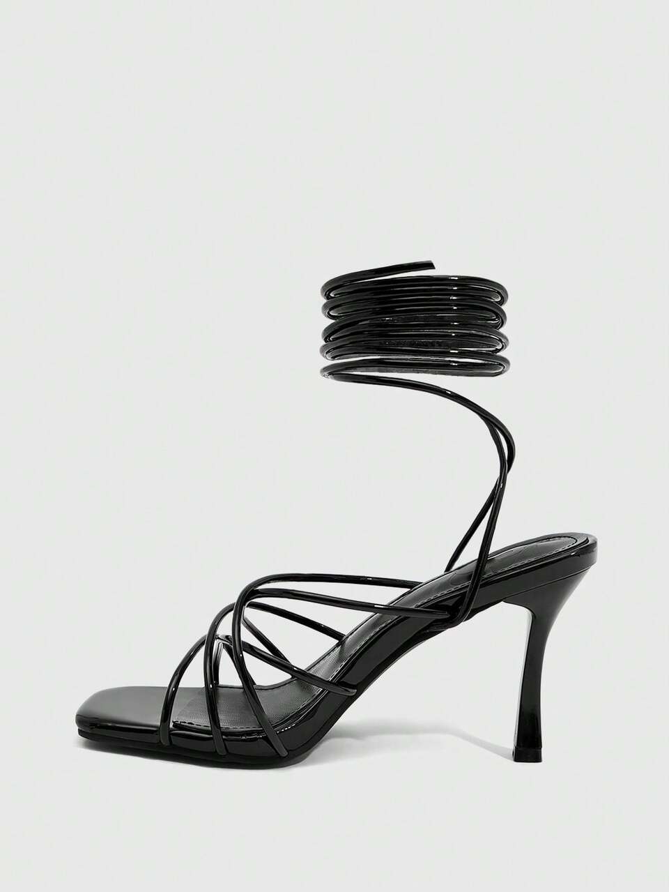 CUCCOO SZL Women's Square Toe Thin High Heel Black Strap Sandals, Sexy Fashion Party Dress Heels, Summer Ladies High Heel Sandals Prom Heels Summer Shoes