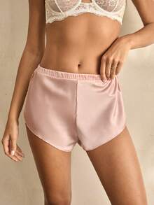 Charlaine Vita trosor med spetskant i satin för kvinnor, öppna på sidan - Dammrosa - Visa 2