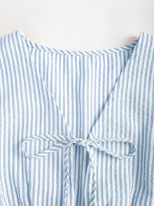 Sweetra European And American Summer New Pink Striped Lace-Up Minimalist Versatile Straight Leg Pants, Women 2 Pieces Set - Blue - View 6