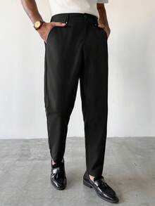 Manfinity Homme 男士休闲口袋纽扣百搭日常裤 - 黑色 - 查看 6