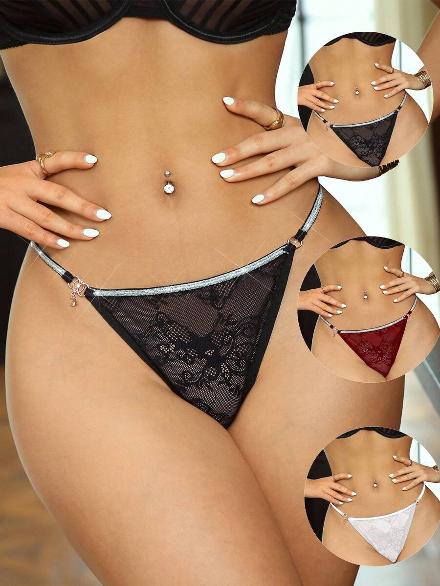 3pcs/Pack Women Lace Thong Panties - Multicolor - View 1