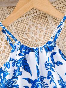 SHEIN 2pcs Young Girl Ditsy Floral Sleeveless Top And Pants Set - Multicolor - View 8