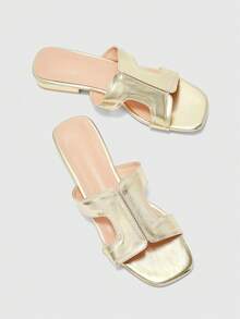 CUCCOO BIZCHIC Women's Fashion Daily Wear Slip-On High Heel Sandals - Gold - View 3