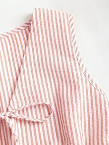 Sweetra European And American Summer New Pink Striped Lace-Up Minimalist Versatile Straight Leg Pants, Women's Two Pieces Set - Red - View 4