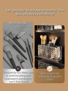 1PC Clear Acrylic Makeup Brush Organizer 3 Compartments Cosmetic Storage Box Pen Holder Desk Organizer Vanity Accessories Christmas Holiday Gift Giving Beauty Storage Essential Multifunctional Transparent Display Case For Bathroom Office Home Decor - Clear - View 6