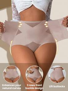 Crystal Vow 女士高腰束腰塑身裤，带钩扣，性感网纱提臀塑形短裤 - 淡紫色 - 查看 5
