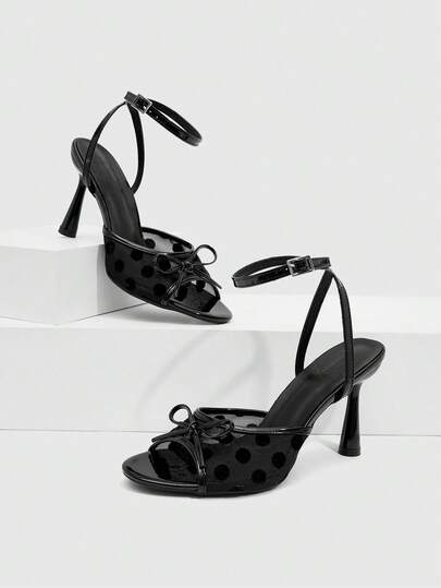 CUCCOO SZL Women's Mesh Bow Tie Decor High Heel Sandals, Fashionable Versatile Sexy Stilettos For Summer Spring Shoes