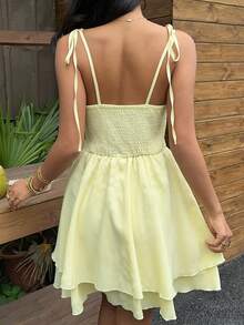 Sunnyshic 女士春夏法式优雅黄色花卉刺绣吊带裙 - 黃色 - 查看 2