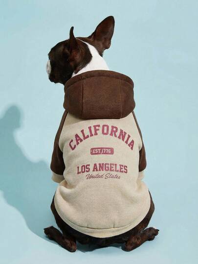 PETSIN 1 Letter Printed Pet Color Blocked Sports Style Thick Warm Spring And Autumn Pet Clothing Hoodie