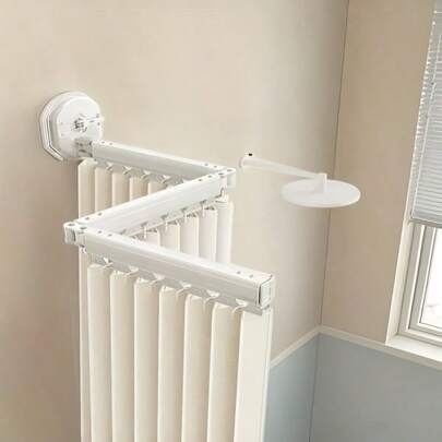 1 pieza Tendedero de ropa plegable y ajustable de metal blanco montado en la pared, ahorra espacio, para balcón, ventana, dormitorio, hogar, organización de lavandería