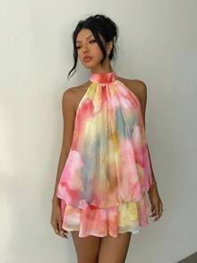 Aloruh 女士优雅浅黄色露背系带迷你连衣裙 - 彩色 - 查看 7