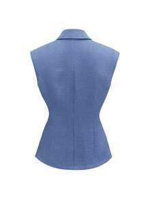 Lyxana Áo blazer nữ không tay màu trơn, thích hợp mặc đi làm hàng ngày. - Màu xanh bụi bặm - Xem 3