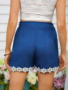 SHEIN Casual Loose Drawstring Ruffle Trim Maternity Shorts - Blue - View 2