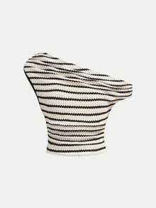 SHEIN Girlism Tween Girls T-Shirt Co-Ords Knit Textured Striped Elegant Casual Asymmetric Shoulder Short Sleeve Lace T-Shirt And Skirt Set - Multicolor - View 9