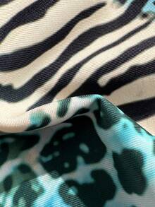 Swim Vcay Bộ đồ bơi nữ mùa xuân/hè in kỹ thuật số, không gọng, dây mảnh và quần short bơi buộc dây bên hông, thích hợp cho kỳ nghỉ biển. - Màu xanh lam - Xem 7