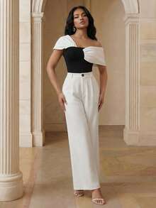 Anewsta New Women's Black Bow Elegant Party Shoulder Top, Black & White Ladies Clothing - Black - View 5