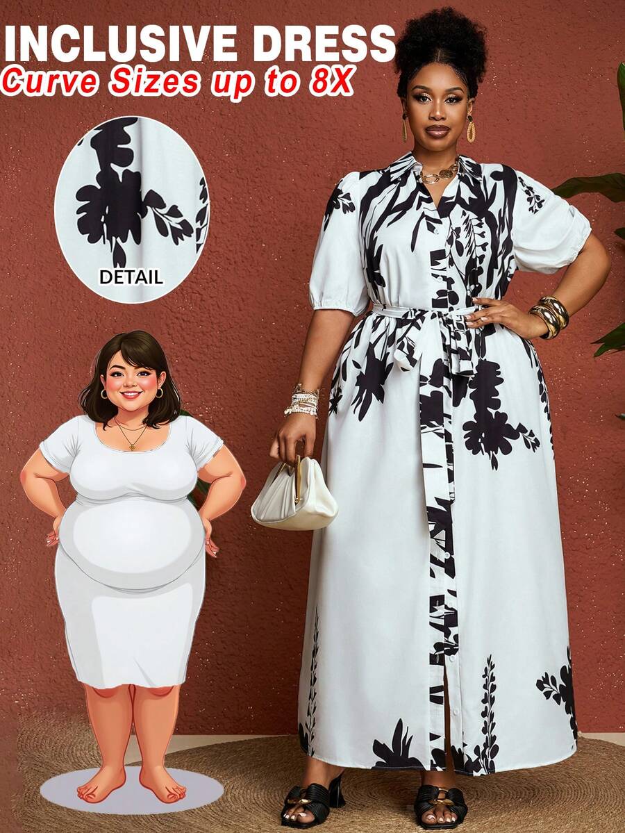 SHEIN CURVE+ Đầm ngắn tay thanh lịch in hoa dành cho nữ cỡ lớn