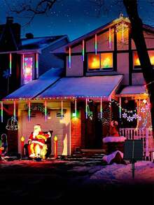 1PC Solar Powered Outdoor Christmas Light, Solar Raindrop String Light, 8 Tubes 192 LED Meteor Shower Light, Raindrop, Snowflake, Icicle Waterfall Light, Suitable For Christmas Decoration, Wedding Party Lighting 2pcs/4pcs Solar Powered Outdoor Lights, LED Solar Garden Decorative Lights - multicolor - View 5