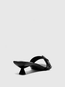 CUCCOO BIZCHIC Spring And Summer New Outdoor Women's Black Square Toe Open-Toed High-Heeled Sandals Women's Stiletto French With Skirt With Metal Buckle Sandals - Black - View 3