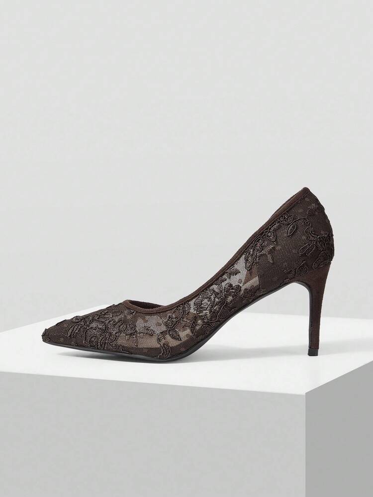 LACE MESH POINTED TOE STILETTO HIGH HEEL PUMPS VALENTINE'S DAY SPRING SHOES