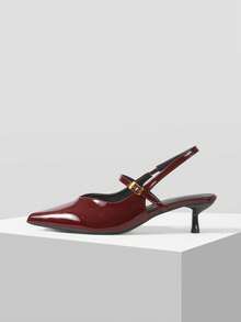 Mnmlis New High Heels Women's Thin Heels Pointed Patent Leather Kitten And Elegant Temperament Shoes - Burgundy - View 2