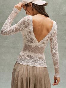 Bohemela 女士休闲纯色针织上衣 - 杏色 - 查看 6