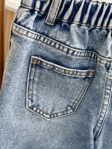 男童百搭休闲弹力腰牛仔裤，适合日常穿着、上学，风格百搭，四季皆宜 - 淺色水洗藍 - 查看 3