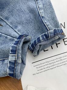 男童百搭休闲弹力腰牛仔裤，适合日常穿着、上学，风格百搭，四季皆宜 - 淺色水洗藍 - 查看 8