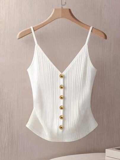 Franclia Women's Casual Solid Color Button Decor Camisole Top For Summer