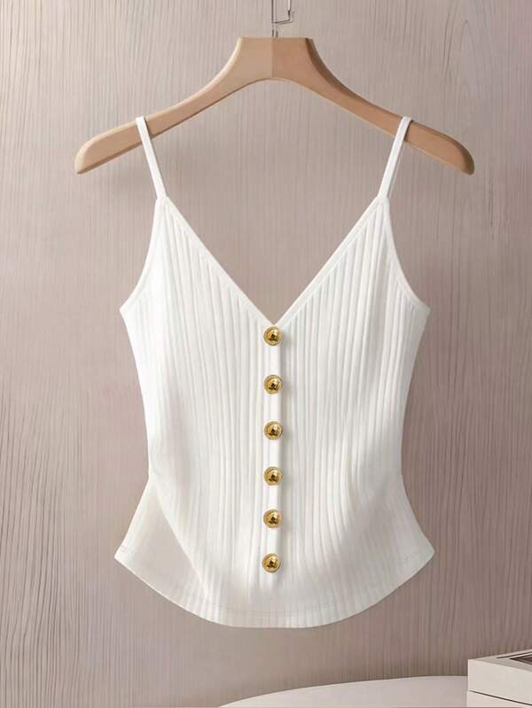 Franclia Women's Casual Solid Color Button Decor Camisole Top For Summer