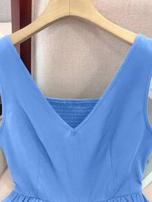 SHEIN Franclia 女士褶皱时尚工作通勤派对毕业日常修身吊带背心 - 藍色 - 查看 5
