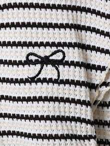 Emery Rose Kids 小女孩条纹蝴蝶结印花荷叶边T恤搭配阔腿裤休闲日常穿搭 - 彩色 - 查看 3