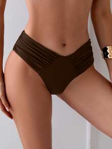 Oceva Women's Sexy Ruched Solid Color V-Shape Swimwear Bottom - Coffee Brown - View 4