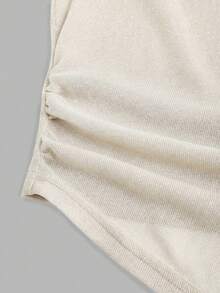 Sweetra 女士亮面针织不对称修身无袖上衣，适合日常通勤，春夏皆宜 - 杏色 - 查看 3