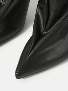 Mnmlis Women's Fashion Commuter Ruched Pointed Toe Slim High Heel Knee-High Boots - Black - View 3