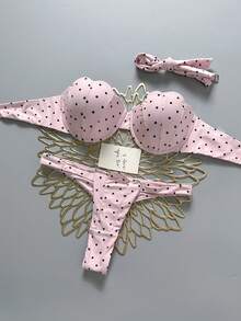 Swim Mod 花瓣拼接硬杯可拆卸肩带波点印花性感可爱两件式泳衣 - 彩色 - 查看 5