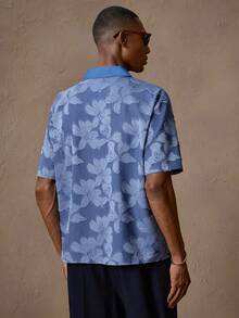 AKNOTIC Áo polo nam tay ngắn dáng rộng, họa tiết hoa jacquard màu xanh dương, thích hợp cho mùa hè, kỳ nghỉ, mặc hàng ngày, dự tiệc, phối đồ đôi, quà tặng cho nam giới. - Màu xanh lam - Xem 8