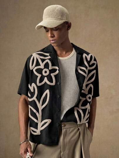 AKNOTIC Męska koszula z krótkim rękawem, w kolorze jasnozielonym, z haftowanymi kwiatami i motywem awokado, idealna dla młodzieży, do noszenia na co dzień, na wyjścia, w podróż, na prezent dla chłopaka, nauczyciela