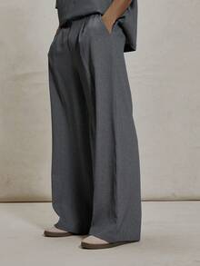 Musero Wide Leg Tailored Smart Style Pleated Suit Pant Trouser Co Ord Bottoms Only Autumn Winter Essentials - Dark Grey - View 3