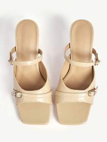 CUCCOO CHICEST 女士秋季杏色方头高跟凉鞋 女士双扣细高跟凉鞋 - 杏色 - 查看 2