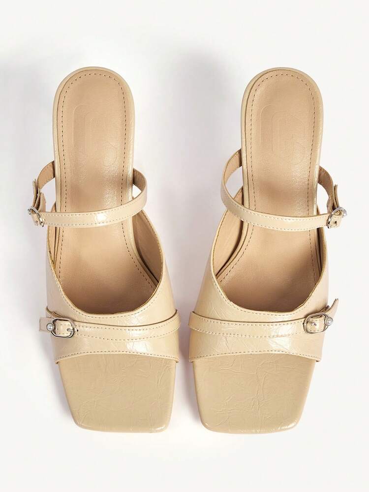 CUCCOO CHICEST Women Shoes Autumn Apricot Square Toe High Heel Sandals Women's Double Buckle Stiletto Sandals Wedding Shoes Summer Shoes Bride Shoes