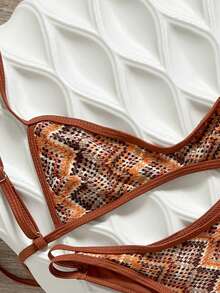 Swim Vcay 春夏针织提花无钢圈吊带背心和泳裤女士沙滩度假泳装套装 - 鏽棕色 - 查看 3